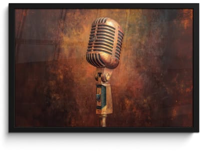 Poster in lijst - Fotolijst 60x40 cm - Posters - Microfoon - Bruin - Klassiek - Posterlijst zwart - Decoratie - Wanddecoratie woonkamer - Muurdecoratie slaapkamer