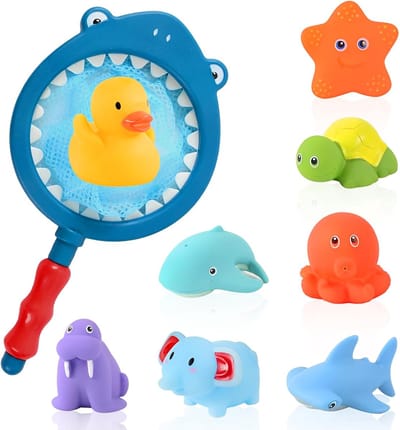 BadSpeelgoed Set - Dieren en Net - Interactief Spelen - Kleurveranderende Ster - Kleine Formaten - Vrolijke Kleuren