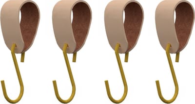 S-haakje Goud + leren hanger: NATUREL - Maat S - set van 4 (S-haakjes - kapstokhaakje - handdoekhaakje - kapstokhaak - ophanghaken - S-haken)