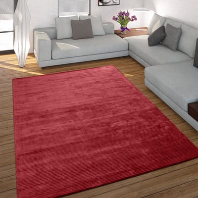 Paco Home Vloerkleed Handgemaakt Hoogwaardig 100% Viscose Cord-Look Vintage Glans Effen Rood 120x170 cm