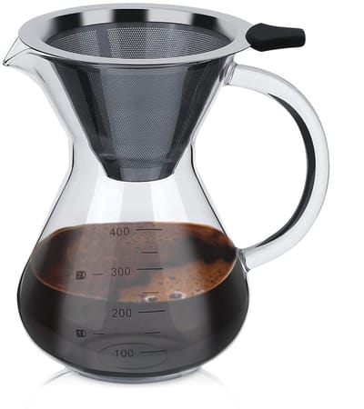 Allecto - Giet over koffiezetapparaat - Glazen koffiedruppelpot - Hittebestendig glas 400 ml - Roestvrijstalen filter - Duurzaam en recyclebaar - G...