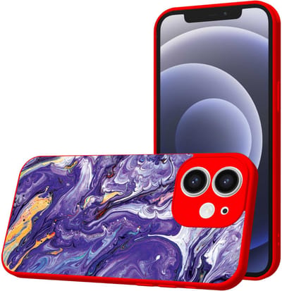 Smartphonica Telefoonhoesje Geschikt voor iPhone 12 met Paars Goud Marmer opdruk - TPU Back Cover Case Purple Gold Marble Design - Rood geschikt voor iPhone 12