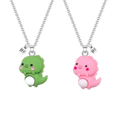 Bixorp Friends Vriendschapsketting voor 2 met Schattige Dino - Roze & Groen - Dinosaurus met ei - 45cm + 5cm verstelbaar