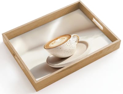Dienblad hout 40x30 cm - Schootdienblad - Cappuccino - Schuim - Schotel - Beige - Borrelplank rechthoek - Plateau dienbladen