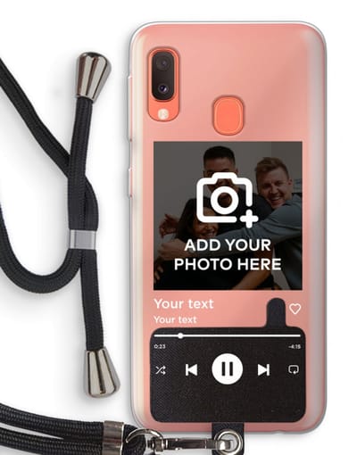 Gepersonaliseerd - Case Company® - Hoesje met koord geschikt voor Samsung Galaxy A20e hoesje met Koord - Music Player - Telefoonhoesje met Zwart Koord - Bescherming aan alle Kanten en Over de Schermrand