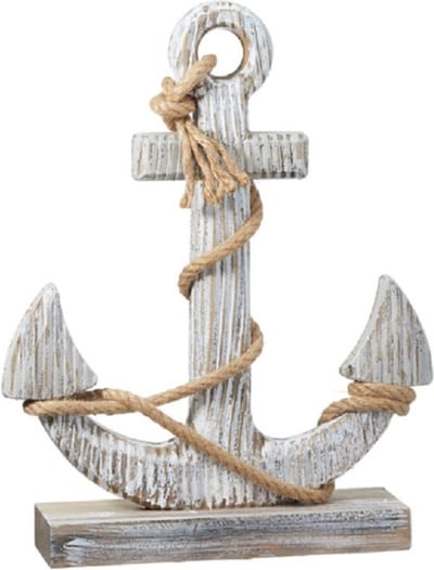 Cepewa Anker beeld - wit - dennenhout/jute - 40 cm - maritieme decoratie - Maritieme/Nautische Woonstijl