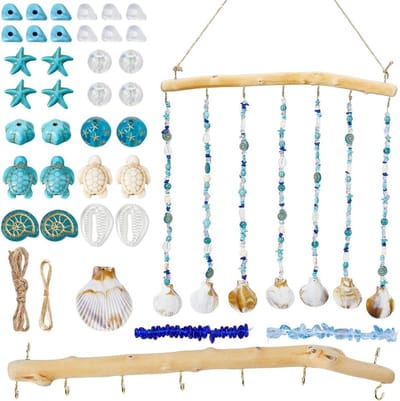 Windgong Kit met Schelpen en Hout voor Buiten en Binnen - DIY Wanddecoratie met Glazen en Acryl Kralen