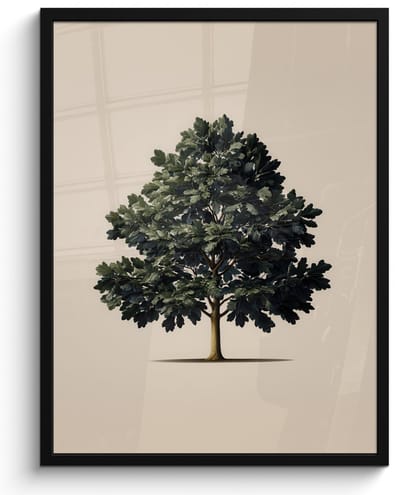Poster in lijst - Fotolijst 60x80 cm - Posters - Eikenboom - Schaduw - Egaal - Posterlijst zwart - Decoratie - Wanddecoratie woonkamer - Muurdecoratie slaapkamer