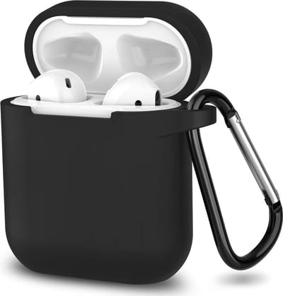 Hoesje geschikt voor Airpods 1 en 2 - Softcase - Sleutelhanger - Cover - Extra dun - Siliconen - Zwart
