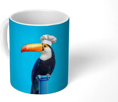 Mok - Koffiemok - Tucan - Sokkel - Vogel - Koksmuts - Mokken - 350 ML - Beker - Koffiemokken - Theemok