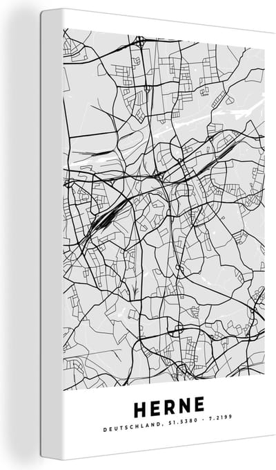 Canvas Schilderij Herne - Kaart - Stadskaart - Duitsland - Plattegrond - 20x30 cm - Wanddecoratie