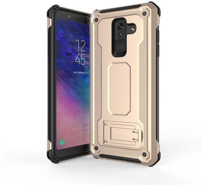 Ntech Hoesje Geschikt Voor Samsung Galaxy A6 2018 Armor hoesje met Kickstand - Goud