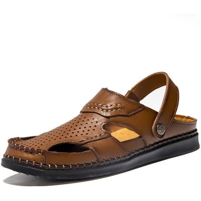 Zomersandalen Heren Leer Handgestikt Onderkant Sandalen Lichtgewicht Twee-Manieren Dragen Instapper Outdoor Grote Maat Strand Schoenen Heren 45 bruin