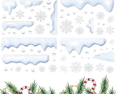Kerst Raamstickers | Kerst Raamstickers voor Sneeuw & IJs | 4 Stuks Herbruikbare Waterdichte Statische Decals voor Feestelijke Decoratie op Spiegels Schoorsteenmantels Planken en Klaslokalen