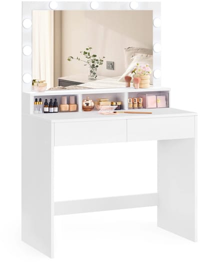 Kaptafel met Verlichting - Schoonheidstafel Kapset - Make-up Aanbrengen - Verstelbare Helderheid - 80 cm - Wit
