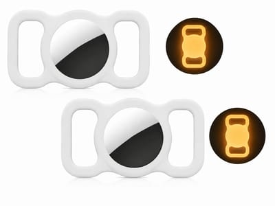 2 stuks Siliconen beschermhoes voor Apple Airtag GPS Finder Hond Kat Halsband Lus Huisdier Loop Houder voor Air tag, voor Apple Locator Tracker Anti-Lost Device (luminous oranje)