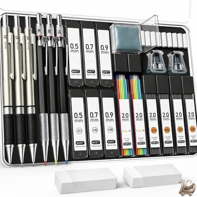 Mechanische Potloden Set 25 Stuks met Etui - 0.5 mm, 0.7 mm, 0.9 mm en 2 mm Clutch Potlood - Inclusief 432 Grafiet Vullingen HB 2H 2B 4B - Metalen Tekenset voor Tekenen, Schetsen en Ontwerpen - Professionele Teken Potlood Set