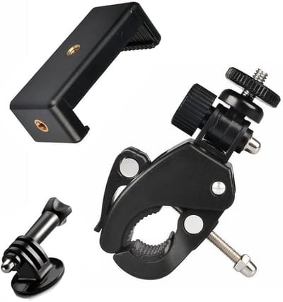 Camera Clamp voor Snelle Bevestiging aan Stangen en Fietsen met 1/4" Draadkop en Smartphone Clip voor Camera's en Microfoons, Geschikt voor Buizen van 17-35mm