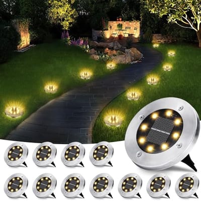 12 Stuks Zonnebodemverlichting Buiten - Warm Wit LED Tuindecoratie met Draadloos Ontwerp en Geïntegreerde Lichtsensor