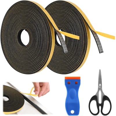 Verpakking van 2 Rollen Zelfklevende Sealing Tape van 5 m x 7 mm x 2 mm, Inclusief Krabmes en Schaar, Ideaal voor Ramen, Keukens en Keramische Platen