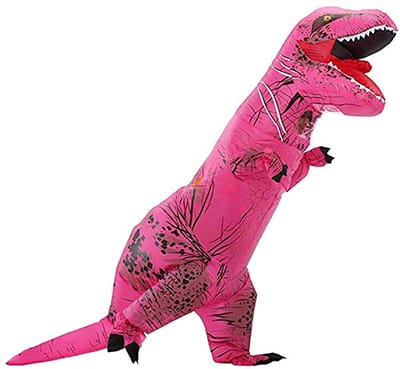 KIMU® Opblaas Kostuum T-Rex Roze - Opblaasbaar Pak - Dinopak Mascotte Opblaaspak - Opblaasbare Dino Dinosaurus Tyranosaurus Rex Dames Heren Festival