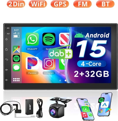 ESSGOO DAB+ Autoradio 2Din Universeel - Android 15 - Apple Carplay & Android Auto (Draadloos) - 4+64GB - 7 Inch HD Touchscreen - GPS Navigatiesysteem - Achteruitrijcamera