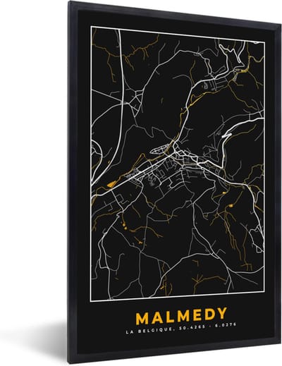 Fotolijst incl. Poster - Malmedy - Goud - Plattegrond - Kaart - Stadskaart - 40x60 cm - Posterlijst