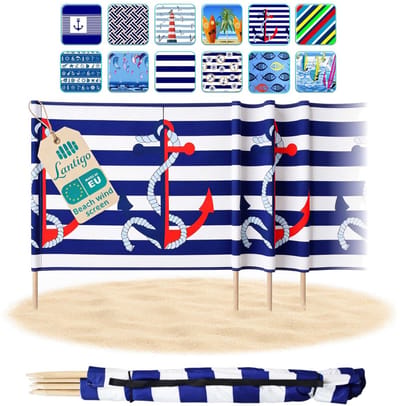 Lantigo Strandscherm Rood en Blauw Anker 4m | Windscherm Strand Microvezel UV-bestendig 80 cm