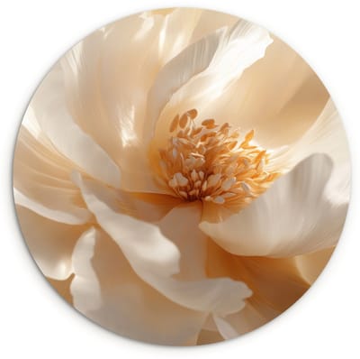 WallCircle® Wandcirkel 120x120 cm - Muurcirkel Close up - Pioenroos - Wit - Muurdecoratie woonkamer - Wanddecoratie slaapkamer - Kamer decoratie accessoires - Ronde schilderijen XXL