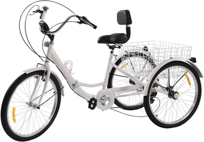 Volwassen Driewieler - Opvouwbare Fiets - Comfortabel Fietsen - 7 Versnellingen - 24 Inch Wielen - Wit
