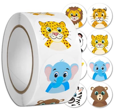 Motiverende Dierenstickers voor Kinderen – 500 Zelfklevende Stickers op Rol – Beloningsstickers voor School, Thuis & Knutselen
