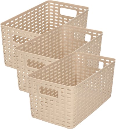 PlasticForte Opbergmand - 4x stuks - Kastmand - rotan kunststof - taupe - 5 Liter - 15 x 28 x 13 cm