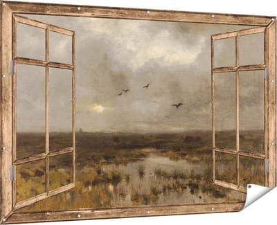 Gards Tuinposter Doorkijk Het Moeras - Anton Mauve - 180x120 cm - Tuindoek - Tuindecoratie - Wanddecoratie buiten - Tuinschilderij