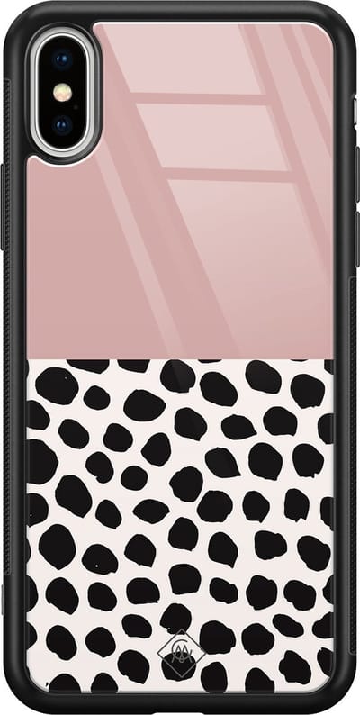 Casimoda® hoesje - Geschikt voor iPhone Xs Max - Stippen roze - Luxe Hard Case Zwart - Backcover telefoonhoesje - Mint