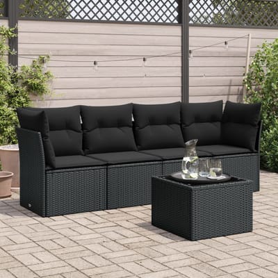 vidaXL - 5-delige - Loungeset - met - kussens - poly - rattan - zwart