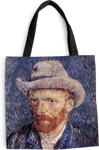 MuchoWow® Schoudertas - Strandtas - Big Shopper - Boodschappentas - Zelfportret met grijze vilthoed - Vincent van Gogh - 40x40 cm - Katoenen tas