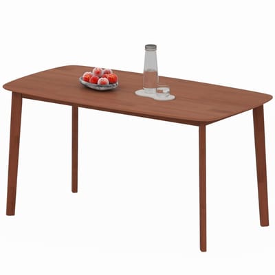 MODFU Eettafel 150×80×76 cm – Gelakt bruin hout, 6-persoons, afgeronde hoeken en antislipvoeten