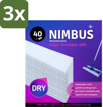 3 x NIMBUS Magic Vloerdoekjes Navulling 40 stuks per verpakking - Vloerdoekjes - Vloerwissers - Schoonmaken - Vloerwissen - Huishoudelijke Schoonmaak