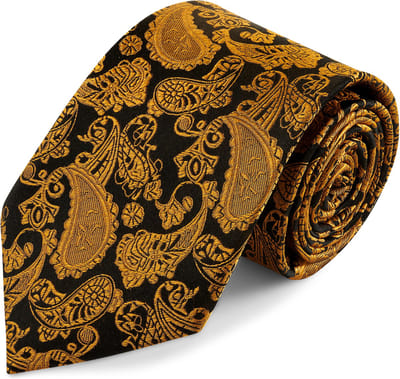 Zijden stropdas met goud en bruin paisleymotief | 8 cm
