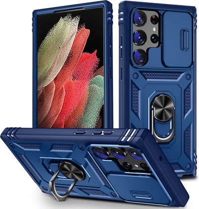 Coverup Hoesje - Geschikt voor Samsung Galaxy S24 Ultra Hoesje - Coverup Ring Kickstand Back Cover met Camera Shield - Blauw
