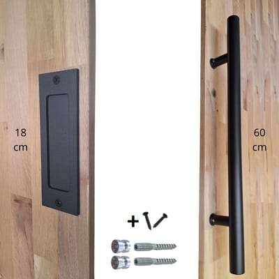 Hoexs – Dubbele schuifdeurgreep zwart 60 cm – Met komgreep 18 cm – Dubbelzijdig – Voor schuifdeur & barndeur