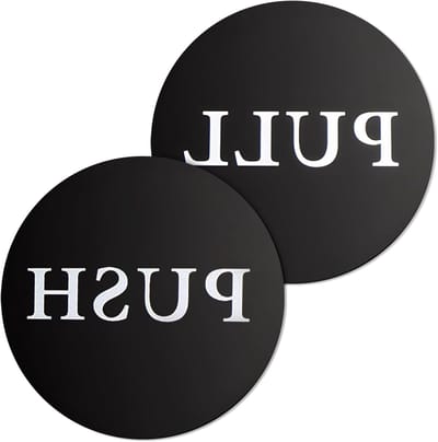 Ronde Push en Pull Acryl Deurbordjes, Duo Pack van 10 cm, Duurzame Deurbordjes met Plakstrip voor Scholen, Hotels en Kantoorgebouwen
