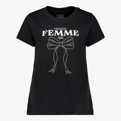 TwoDay dames T-shirt met strik zwart - Maat S