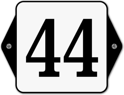 Huisnummerbord klassiek - huisnummer 44 - 16 x 12 cm - wit - schroeven  - nummerbord  - voordeur