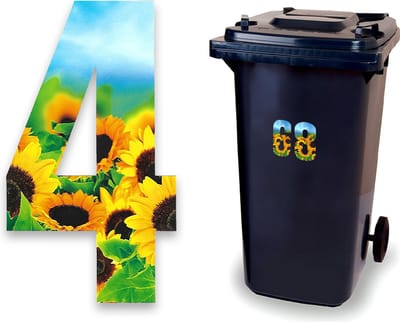 Huisnummer kliko sticker - Nummer 4 - Zonnebloem - container sticker - afvalbak nummer - vuilnisbak - brievenbus - CoverArt