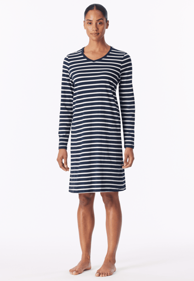 Nachthemd met lange mouwen, gestreept, nachtblauw - Casual Essentials 36