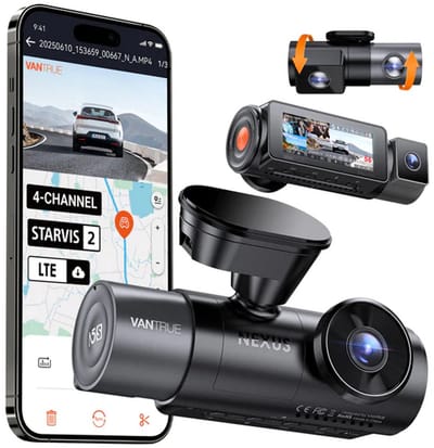 Vantrue N5S 2026 4-Kanaals 360 Graden WiFi Dashcam, STARVIS 2, IR Nachtzicht, 2.7K+1080P*2+1440P Voorste/Achterste Binnencamera, Spraakbediening, GPS, 24 Uur Parkeerstand