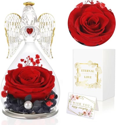 Eeuwige Roos Engel - Gedroogde bloem Geconserveerde roos - Cadeau geven - Echte roos in glas