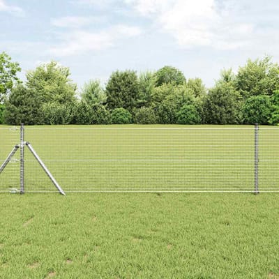 vidaXL - gelast - draadhek - met - grondbevestiging - 10 - x - 0,4 - m - Zilverkleurig