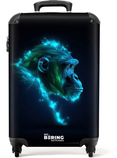 NoBoringSuitcases.com® - Kinderkoffer jongen - Kindertrolley jongens - Neon silhouet van een chimpansee - Handbagage koffer lichtgewicht - Reiskoffer trolley kinderen - Rolkoffer met wieltjes - Past binnen 55x40x20 en 55x35x25